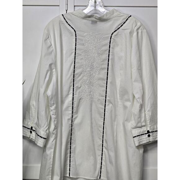 Autograph Woman Boho Embroidered Ribbon Detail Collarless Button Up Blouse SZ 3X - Picture 2 of 6